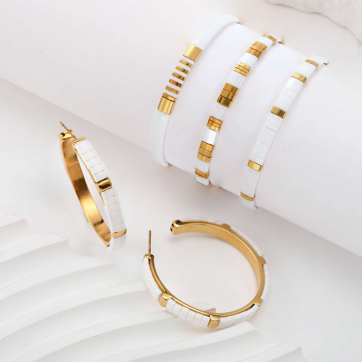 Coffret Cadeau Neige (Parure Gotha et boucles d'oreilles Lila) - beads bracelet fait main en perles Miyuki par Køss Design