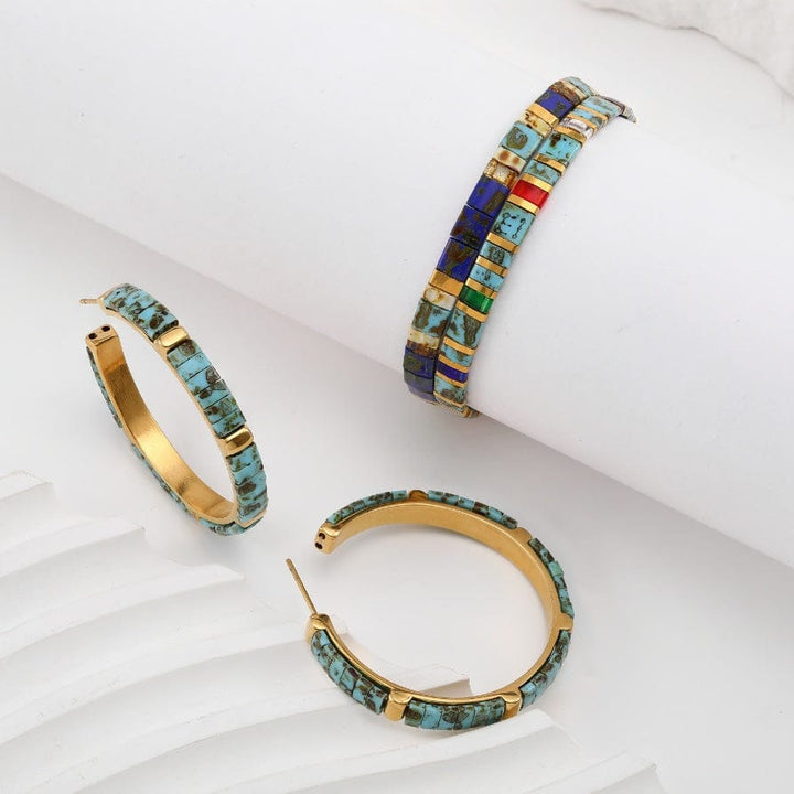 Coffret Cadeau Riviera (Parure Lou et boucles d'oreilles Jola) - beads bracelet fait main en perles Miyuki par Køss Design