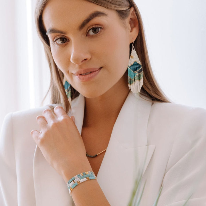 Ensemble Eden (boucles d'oreilles Olecia, collier et parure Eden) - beads bracelet fait main en perles Miyuki par Køss Design