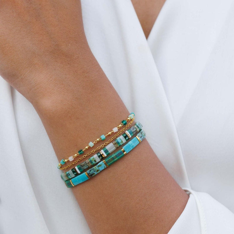 Ensemble Ela - détail des couleurs et motifs en perles Miyuki Tila