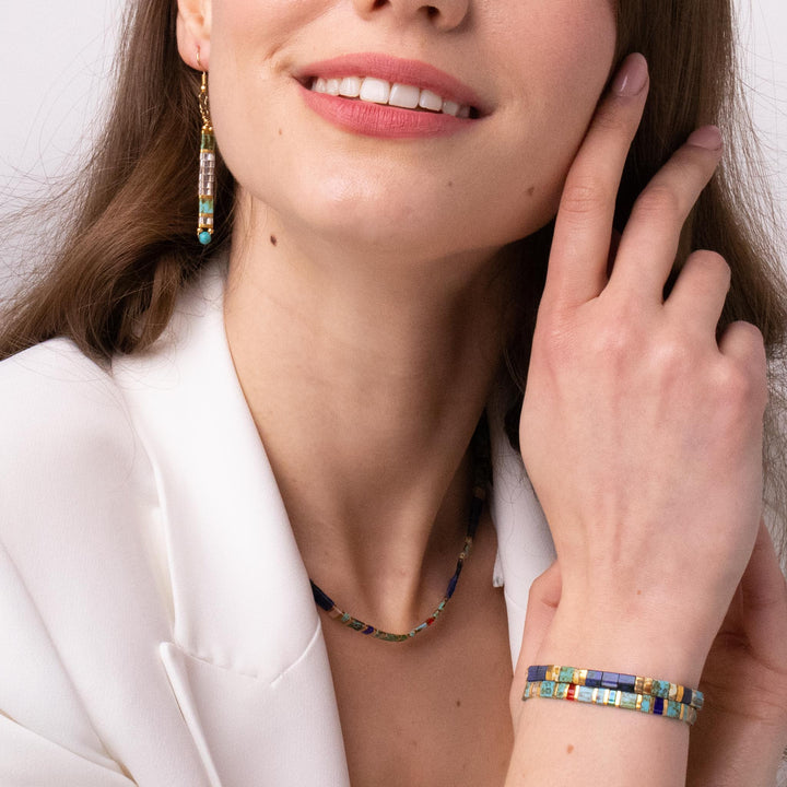 Ensemble Lou (Boucles d'oreilles, collier et parure) - bracelet de perles colorées fait main en perles Miyuki par Køss Design