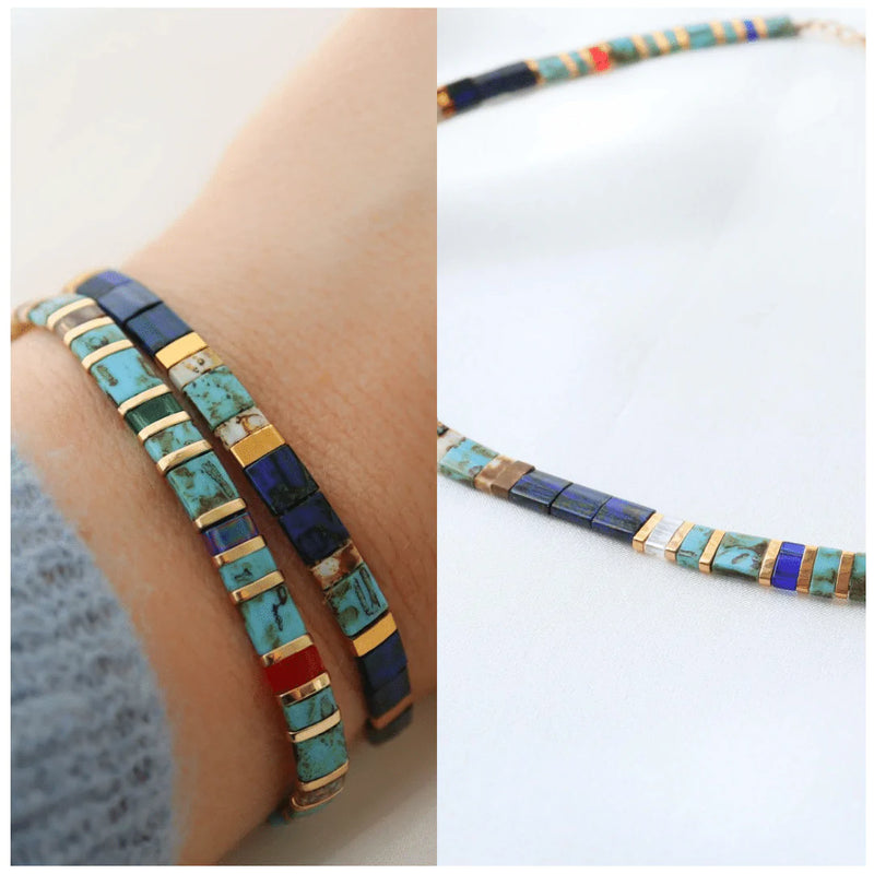 Ensemble Lou (Collier & Parure) - bracelet de perles colorées fait main en perles Miyuki par Køss Design