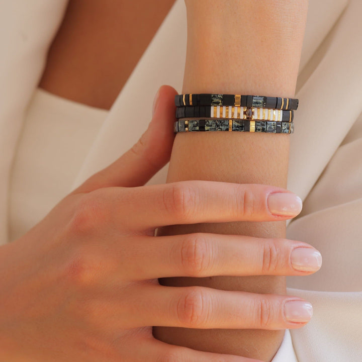 Parure Golden - Køss Design bracelet de perles noires fait main photo 7
